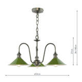 3 Light Pendant Antique Chrome and Gloss Green Metal Shade 18cm (0183HAD036107)