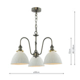 3 Light Pendant Antique Chrome and White Domed Ceramic Shade (0183HAD036109)