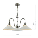 3 Light Pendant Antique Chrome and White Shallow Ceramic Shade (0183HAD036110)