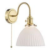 1 Light Wall Light Natural Brass and White Domed Ceramic Shade (0183HAD074009)