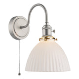 1 Light Tall Wall Light Antique Chrome and White Domed Ceramic Shade (0183HAD076109)