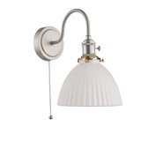 1 Light Tall Wall Light Antique Chrome and White Domed Ceramic Shade (0183HAD076109)