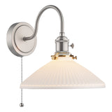 1 Light Tall Wall Light Antique Chrome and White Shallow Ceramic Shade (0183HAD076110)