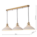 3 Light Bar Pendant Natural Brass and White Shallow Ceramic Shade (0183HAD064010)