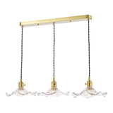3 Light Bar Pendant Natural Brass and Wavy Glass Shade (0183HAD364012)