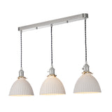 3 Light Bar Pendant in Antique Chrome and White Domed Ceramic Shade (0183HAD366109)