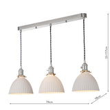 3 Light Bar Pendant in Antique Chrome and White Domed Ceramic Shade (0183HAD366109)
