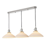 3 Light Bar Pendant in Antique Chrome and White Shallow Ceramic Shade (0183HAD366110)