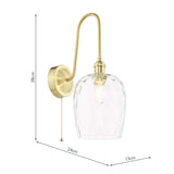 1 Light Tall Wall Light Natural Brass and Clear Dimpled Glass Shade (0183HAD714003)