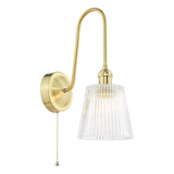 1 Light Tall Wall Light Natural Brass and Clear Ribbed Glass Shade (0183HAD714005)