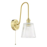 1 Light Tall Wall Light Natural Brass and Clear Ribbed Glass Shade (0183HAD714005)