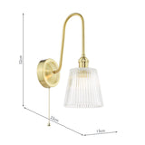 1 Light Tall Wall Light Natural Brass and Clear Ribbed Glass Shade (0183HAD714005)