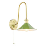 1 Light Tall Wall Light Natural Brass and Gloss Green Metal Shade 18cm (0183HAD714007)