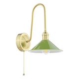 1 Light Tall Wall Light Natural Brass and Gloss Green Metal Shade 18cm (0183HAD714007)