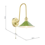 1 Light Tall Wall Light Natural Brass and Gloss Green Metal Shade 18cm (0183HAD714007)