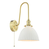 1 Light Tall Wall Light Natural Brass and White Domed Ceramic Shade (0183HAD714009)