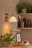 1 Light Tall Wall Light Natural Brass and White Domed Ceramic Shade (0183HAD714009)