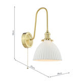1 Light Tall Wall Light Natural Brass and White Domed Ceramic Shade (0183HAD714009)