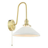 1 Light Tall Wall Light Natural Brass and White Shallow Ceramic Shade (0183HAD714010)
