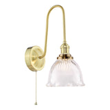 1 Light Tall Wall Light Natural Brass with Domed Ribbed Glass Shade (0183HAD714013)