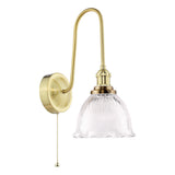 1 Light Tall Wall Light Natural Brass with Domed Ribbed Glass Shade (0183HAD714013)