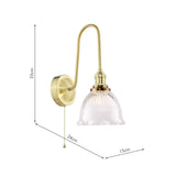 1 Light Tall Wall Light Natural Brass with Domed Ribbed Glass Shade (0183HAD714013)