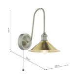 1 Light Tall Wall Light Antique Chrome and Aged Brass Metal Shade 18cm (0183HAD716101)