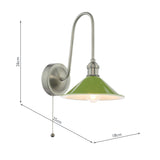1 Light Tall Wall Light Antique Chrome and Gloss Green Shade 18cm (0183HAD716107)