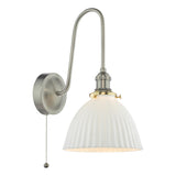 1 Light Tall Wall Light Antique Chrome and White Domed Ceramic Shade (0183HAD716109)