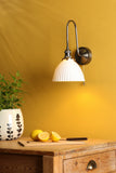 1 Light Tall Wall Light Antique Chrome and White Domed Ceramic Shade (0183HAD716109)