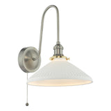 1 Light Tall Wall Light Antique Chrome and White Shallow Ceramic Shade (0183HAD716110)