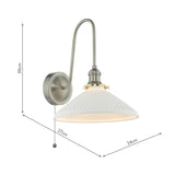 1 Light Tall Wall Light Antique Chrome and White Shallow Ceramic Shade (0183HAD716110)