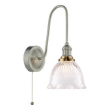 1 Light Tall Wall Light Antique Chrome and Domed Ribbed Glass Shade (0183HAD716113)