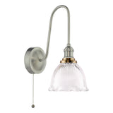 1 Light Tall Wall Light Antique Chrome and Domed Ribbed Glass Shade (0183HAD716113)