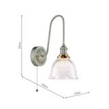 1 Light Tall Wall Light Antique Chrome and Domed Ribbed Glass Shade (0183HAD716113)