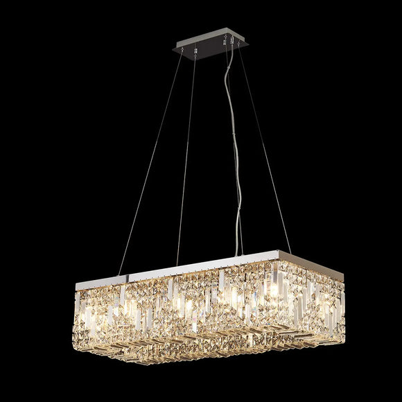 80x37cm Rectangular Pendant Chandelier, 12 Light E14, Polished Chrome/Crystal (1230HAL39CH)