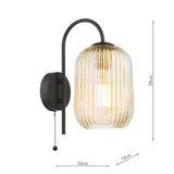 1 Light Wall Light Matt Black - Champagne Ribbed Glass (0183IDR0722-6506)