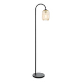 1 Light Floor Lamp Matt Black - Champagne Ribbed Glass (0183IDR49226506)