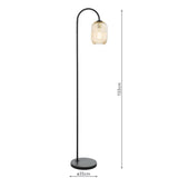 1 Light Floor Lamp Matt Black - Champagne Ribbed Glass (0183IDR49226506)