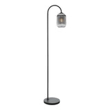 1 Light Floor Lamp Matt Black - Smoked Ribbed Glass (0183IDR4922SAW6510)