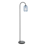 1 Light Floor Lamp Satin Black - Blue Ribbed Glass (0183IDR49226523)
