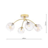 4 Light Semi-Flush Matt Gold with Organic Amber Glass (0183IZZ043516)