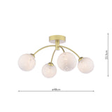 4 Light Semi-Flush Matt Gold with White Confetti Glass (0183IZZ043517)