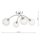 4 Light Semi-Flush Polished Chrome with Twisted Glass (0183IZZ045003)