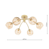 6 Light Semi-Flush Matt Gold with Organic Amber Glass (0183IZZ063516)