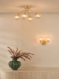 2 Light Wall Light Matt Gold Bracket with Amber Glass (0183IZZ093525)