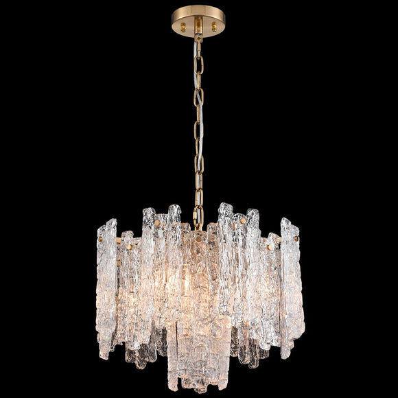 5 Light Pendant - Aged Brass and Ice Cube Shaped Glass (0194ICI24545)