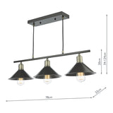 3 Light Bar Pendant Graphite Antique Brass (0183JAL0361)
