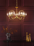 5 Light Armed Pendant Natural Brass and Glass (0183JOC0542)