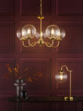 5 Light Armed Pendant Natural Brass and Glass (0183JOC0542)